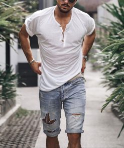 Holiday Casual Solid Color Breathable Henley T-Shirt