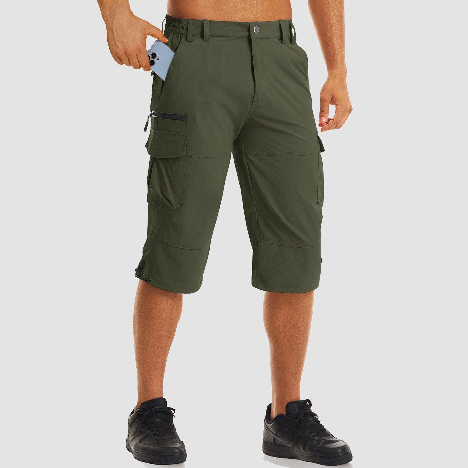 Men's Workout Gym Shorts with 7 Pockets Quick Dry 3/4 Capri for Hiking - Image 11