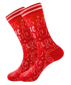 Christmas Cotton Jacquard Santa, Elk, Snowflake Pattern Socks, Festive Matching Red Socks