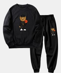 Basketball Bear Print Sweatshirt & Jogger Pants