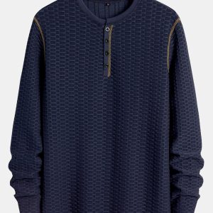 Long Sleeve Muscle Fit Knitted Textured Henley Shirt