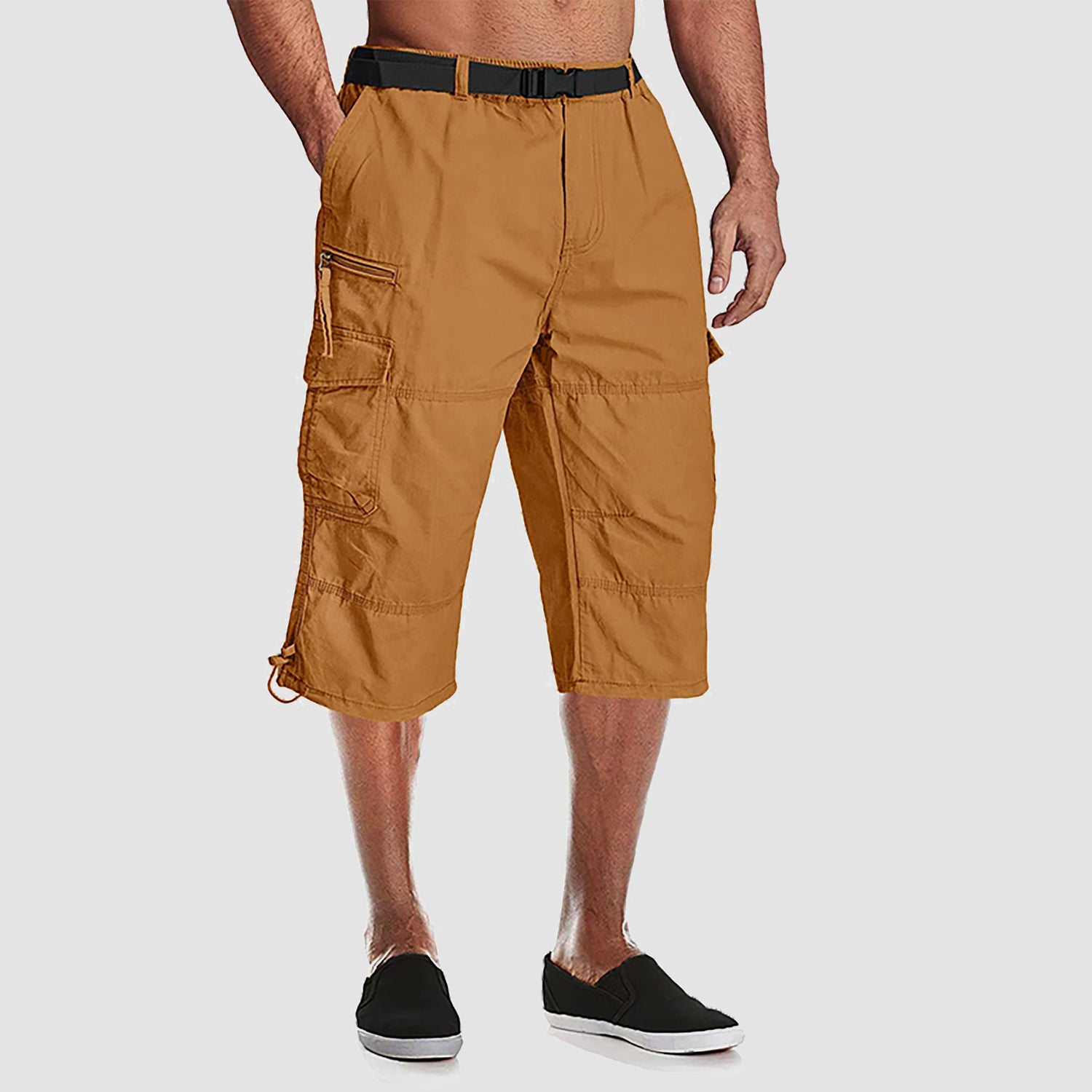 Men Summer Casual 3/4 Long Cargo Shorts Twill Cotton Elastic Waist Multiple Pockets Comfortable Capris Trousers - Image 19
