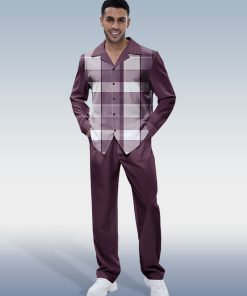 Purple Plaid Long Sleeve Shirt Walking Set