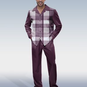 Purple Plaid Long Sleeve Shirt Walking Set