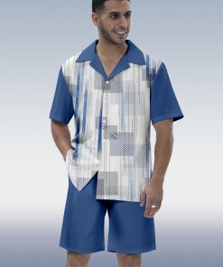 Men's Vacation Bowling Cuban Collar Short Sleeve Shirt Set 066