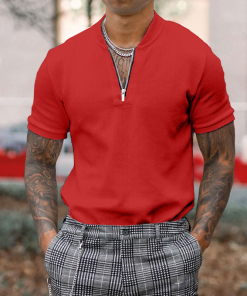 Gentleman business short-sleeved fitness zipper T-shirt