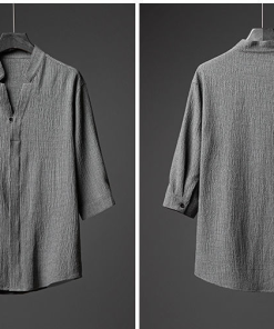 Men's Grey Ice Silk Linen Two Piece