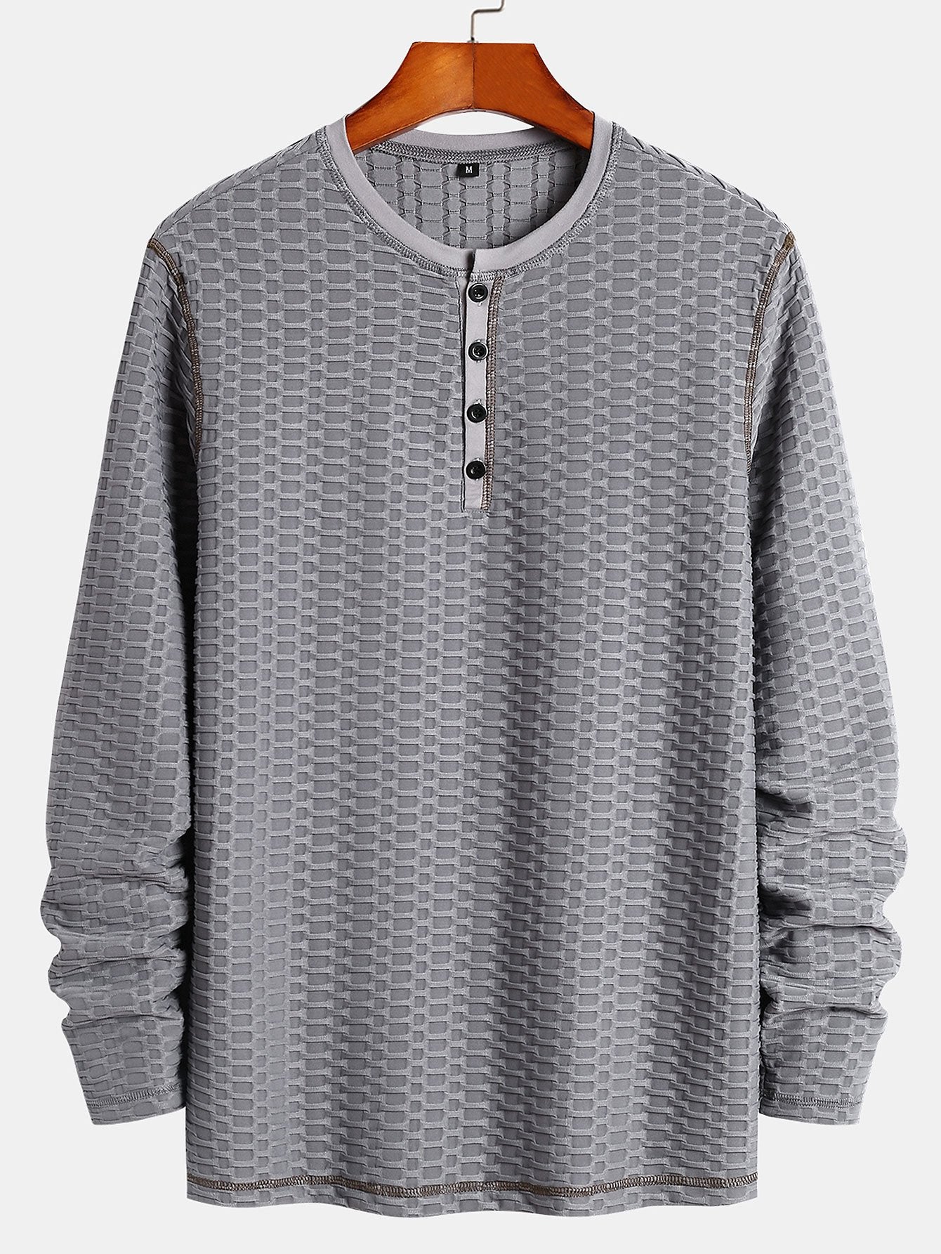 Long Sleeve Muscle Fit Knitted Textured Henley Shirt - Image 4