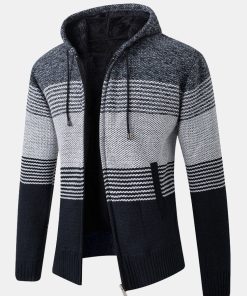 Zip Up Striped Hooded Sweater