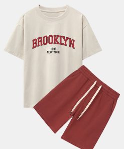 Brooklyn Print Drop Shoulder Oversize T-Shirt & Jersey Shorts