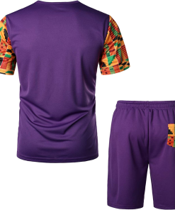 Men's Printed Colorblock T-Shirt and Shorts Set 024