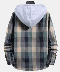 Contrast Hoodie Plaid Shirt