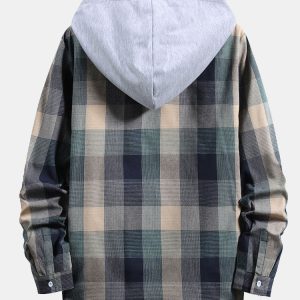 Contrast Hoodie Plaid Shirt
