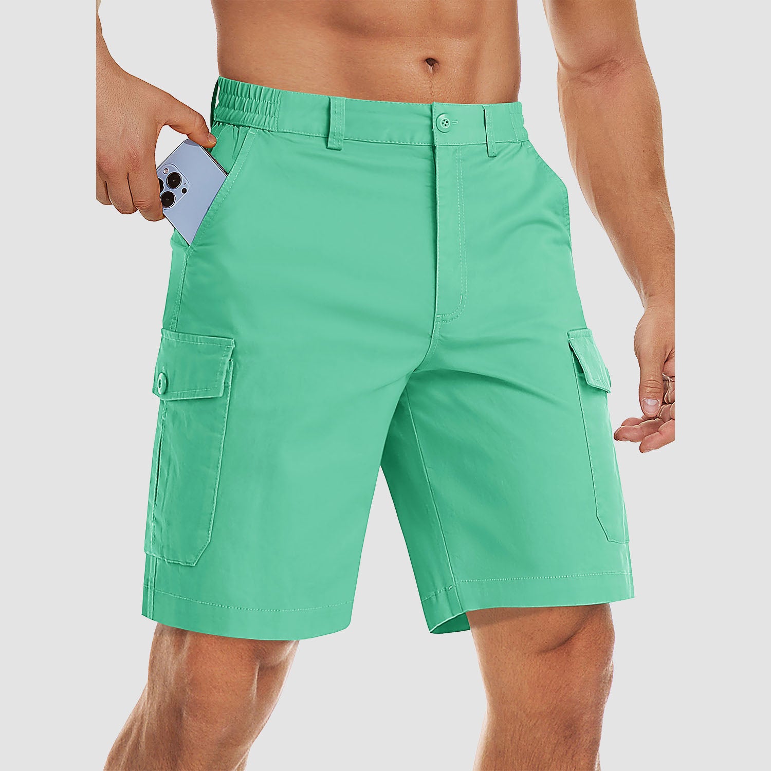 Men's Cargo Shorts with Multi Pockets for Work Elastic Waist Casual Cotton Shorts - Image 3