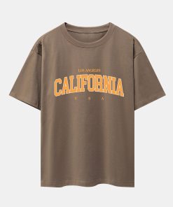 Los Angeles California Print Drop Shoulder Oversize T-Shirt