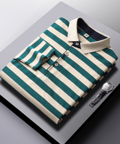 Men's Lapel Striped Polo Shirt