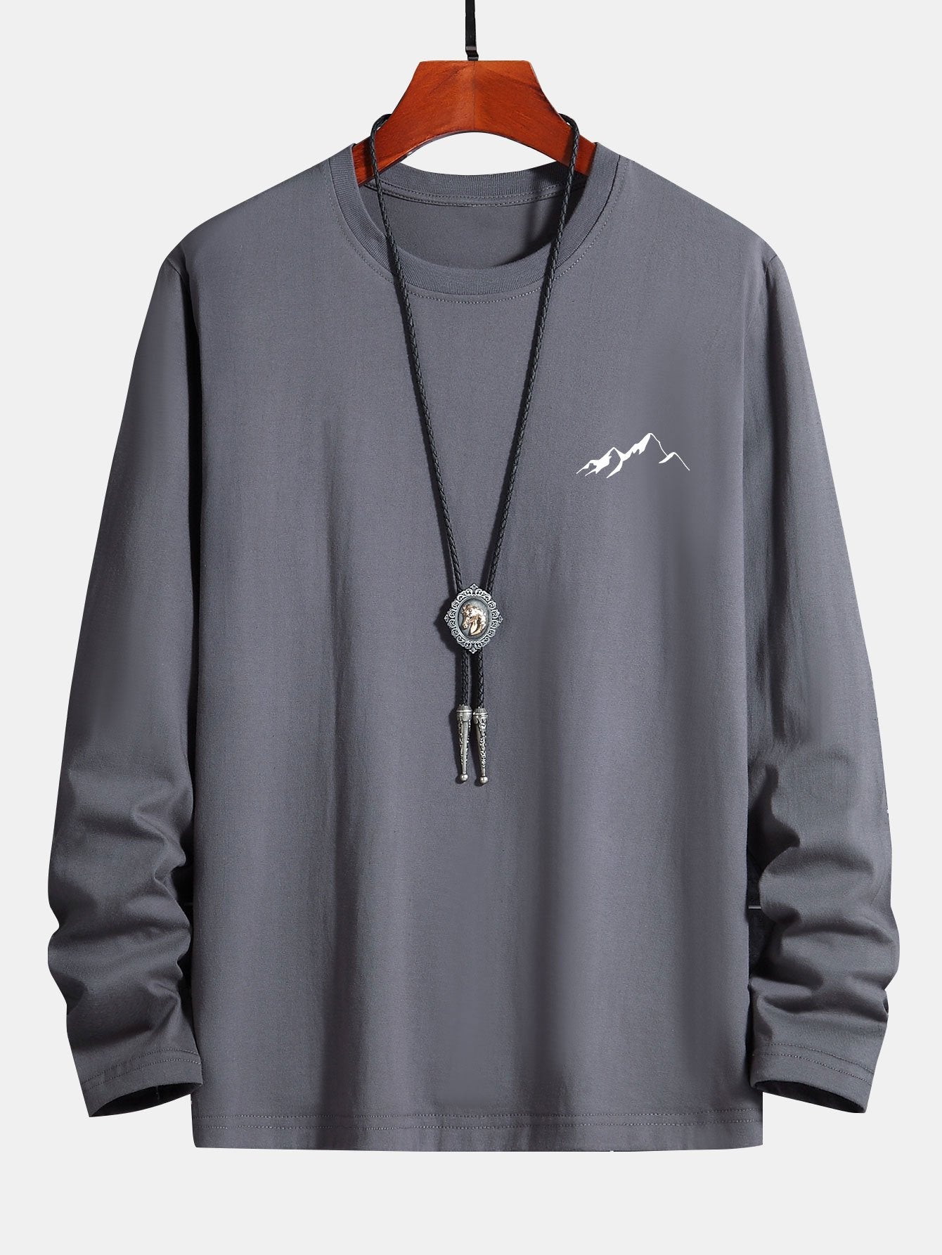 Long Sleeve Mountain Graphic Print Cotton T-Shirt - Image 6