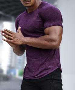 Men's Casual Slim Solid Color T-Shirt Fitness Running Sports Short Sleeve Tee