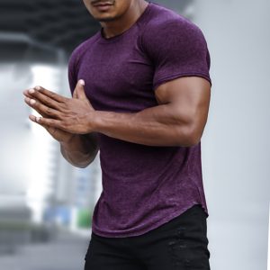 Men's Casual Slim Solid Color T-Shirt Fitness Running Sports Short Sleeve Tee