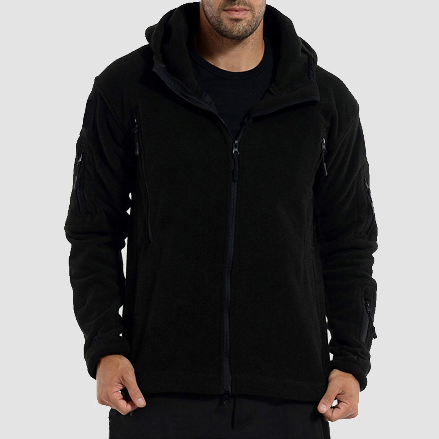 Men's Hoodie Fleece Jacket with 6 Zip-Pockets Warm Winter Jacket Military Tactical Jacket - Image 6