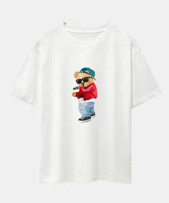 Hip Hop Singer Bear Print Heavy Weight Oversize T-Shirt