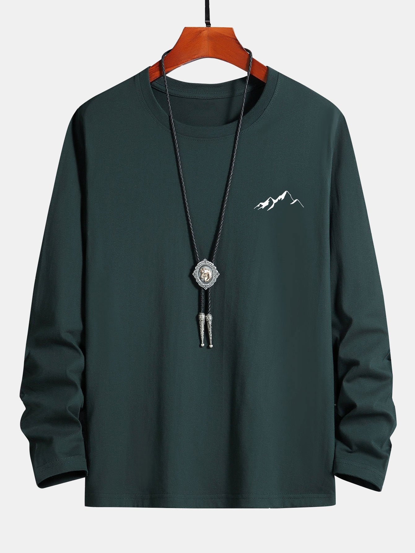 Long Sleeve Mountain Graphic Print Cotton T-Shirt - Image 14