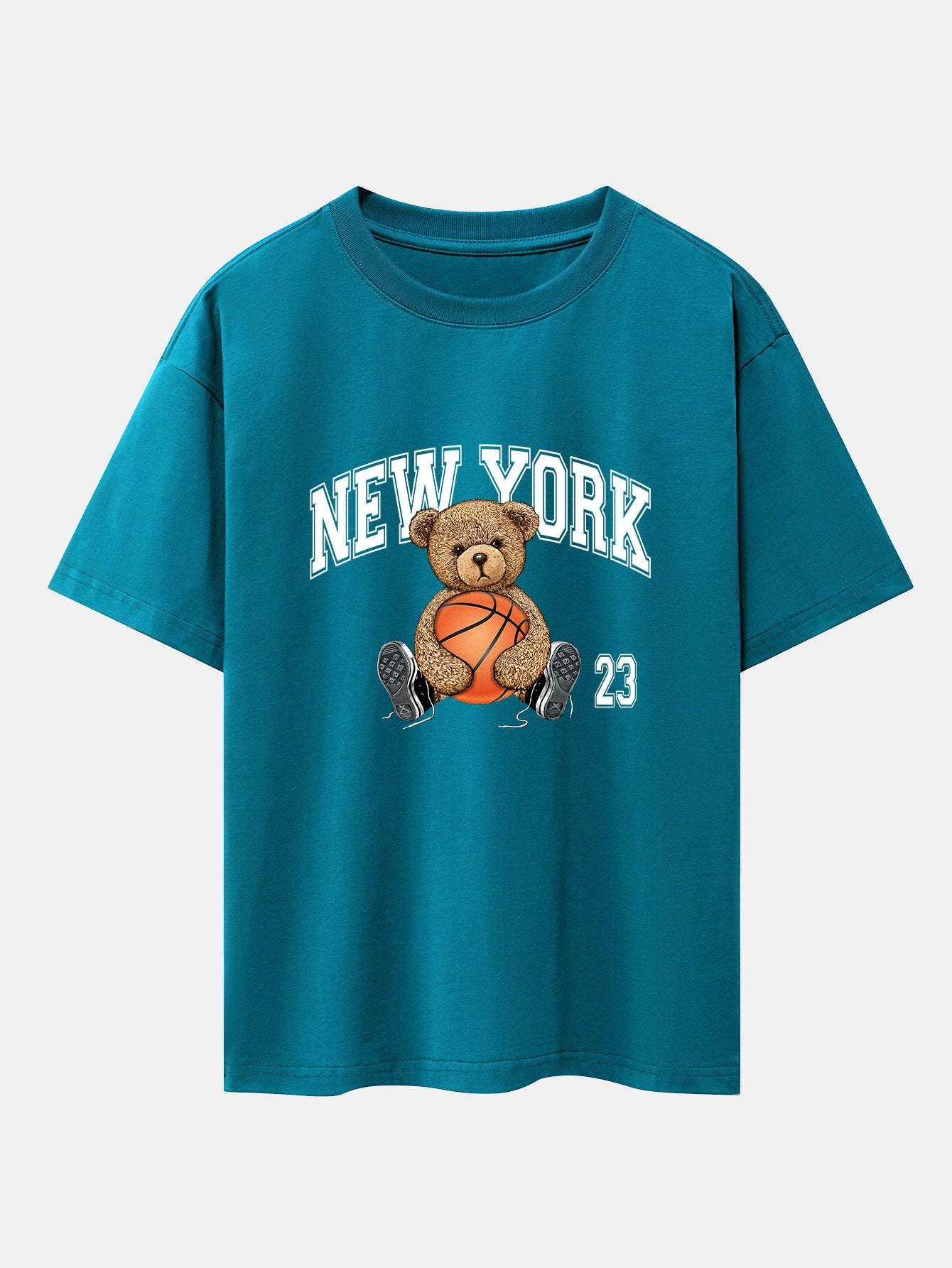 New York Basketball Bear Print Heavy Weight Oversize T-Shirt - Image 4