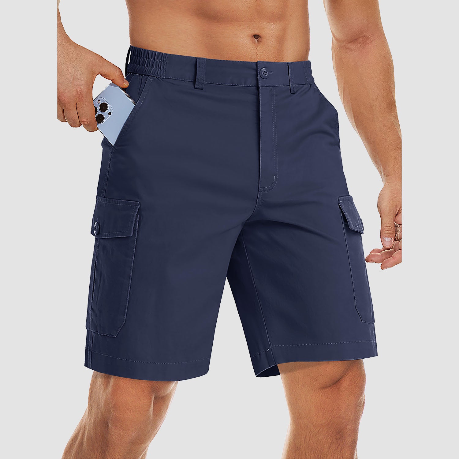 Men's Cargo Shorts with Multi Pockets for Work Elastic Waist Casual Cotton Shorts - Image 4