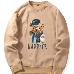 Baseball Jacket Bear Print Raglan Sleeve Sweatshirt