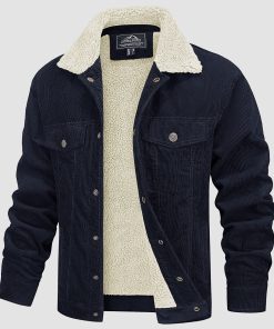 Alternative view of Men's Corduroy Jacket Sherpa Lined Cargo Jackets Cotton Turn Down Collar Winter Warm Casual Work Coat with 5 Pockets