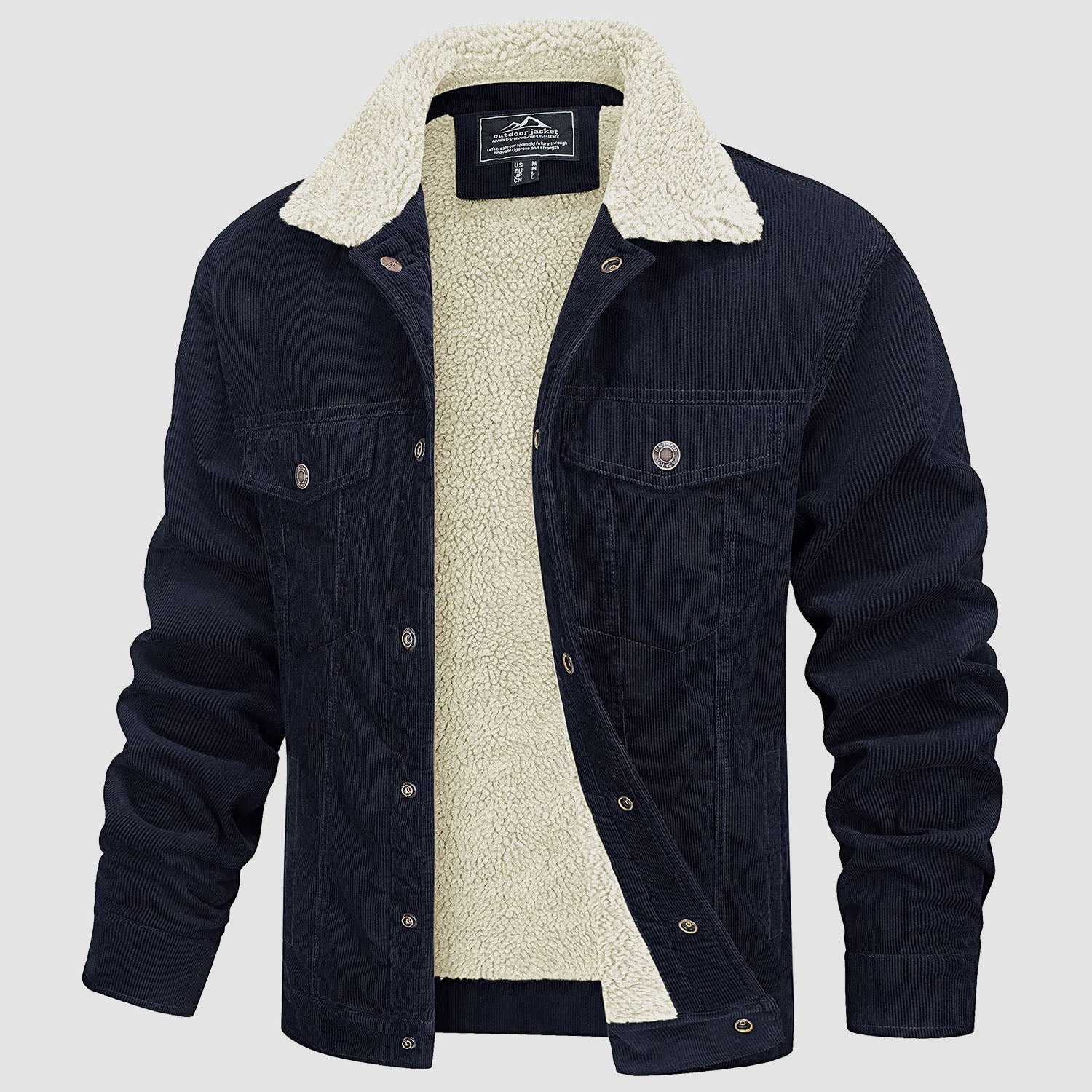 Men's Corduroy Jacket Sherpa Lined Cargo Jackets Cotton Turn Down Collar Winter Warm Casual Work Coat with 5 Pockets - Image 2