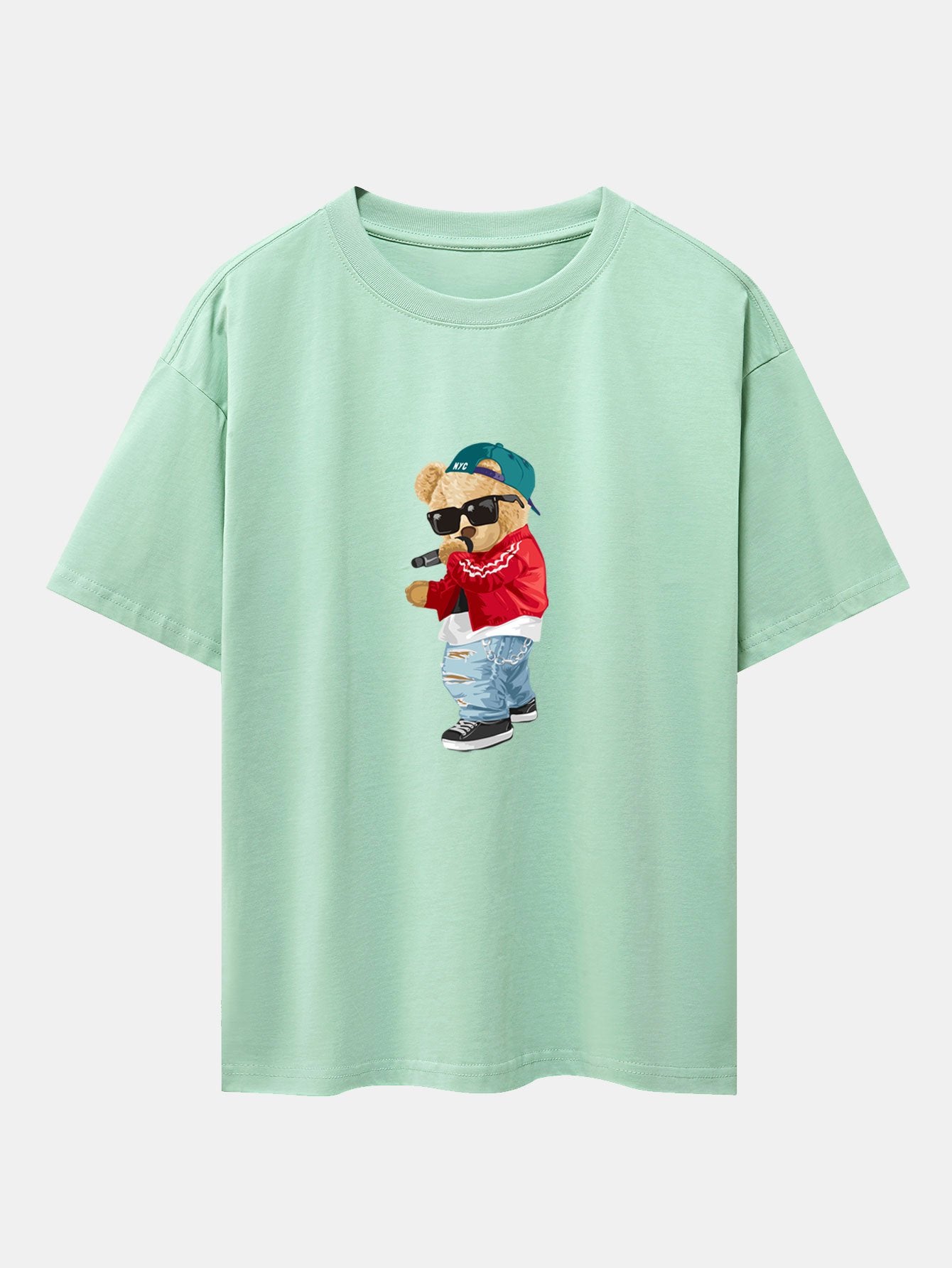 Hip Hop Singer Bear Print Heavy Weight Oversize T-Shirt - Image 4