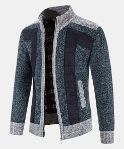 Alternative view of Zip Up Faux Suede Patchwork Sweater