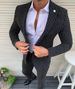 Alternative view of Casual Vertical Stripe Lapel Collar Blazer & Pants 2Pcs Set