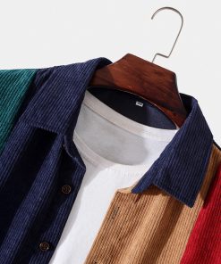 Alternative view of Corduroy Color Block Patchwork Shirt