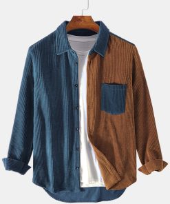 Corduroy Patchwork Long Sleeve Shirts