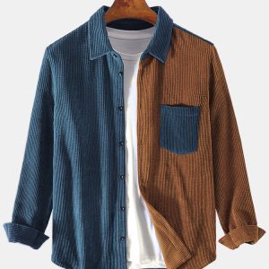 Corduroy Patchwork Long Sleeve Shirts