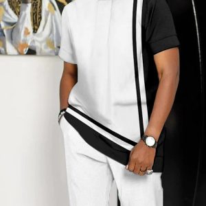 Suitmens Men's White Printed Short Sleeve Suit 2 Colors 163