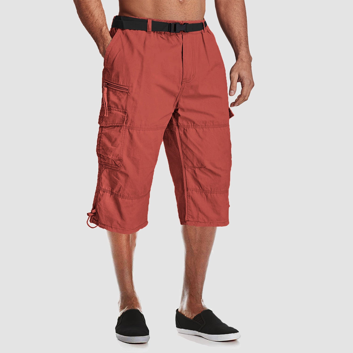 Men Summer Casual 3/4 Long Cargo Shorts Twill Cotton Elastic Waist Multiple Pockets Comfortable Capris Trousers - Image 21
