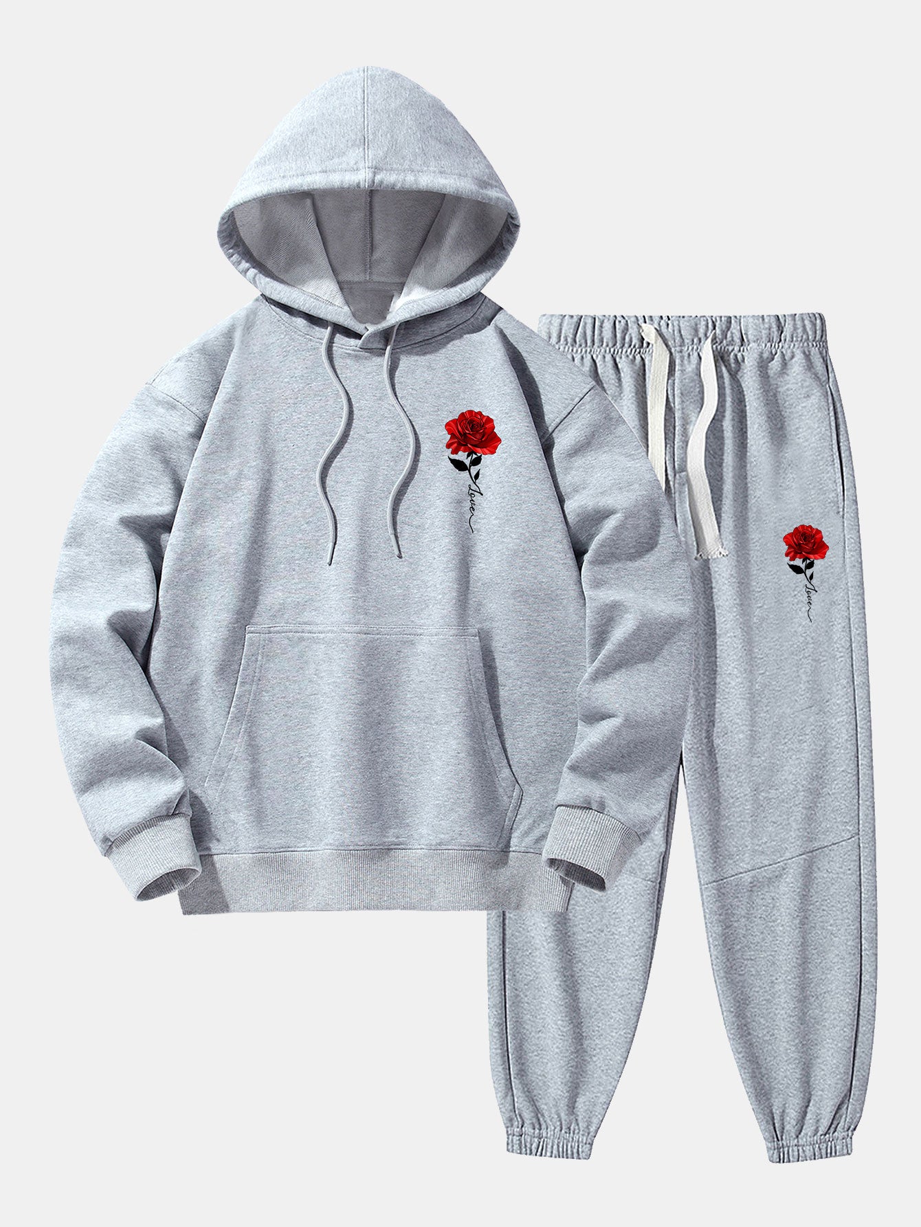 Rose Print Cotton Blend Hoodie & Jogger Pants - Image 3
