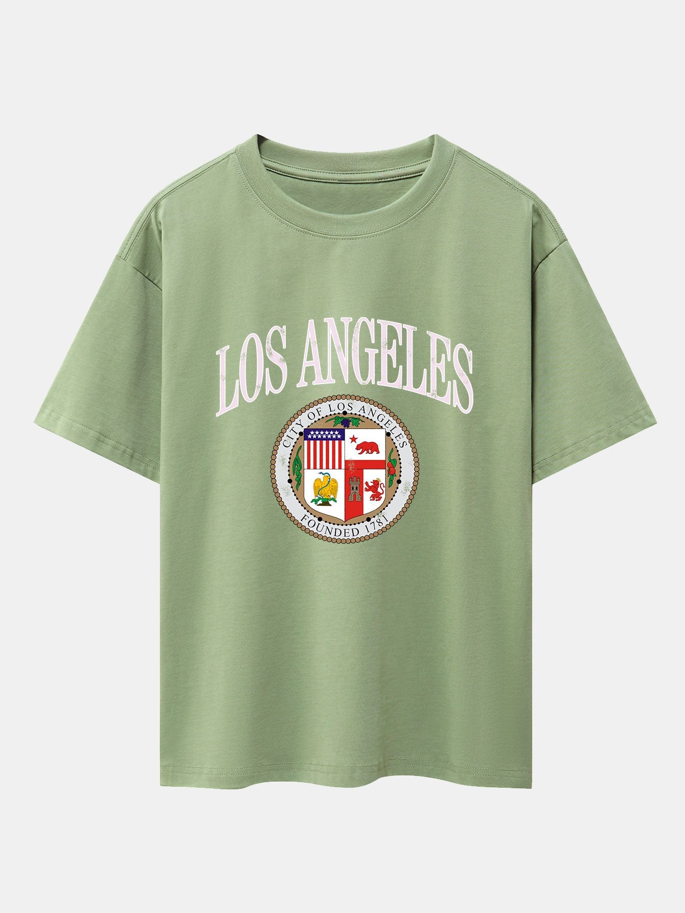 Los Angeles Coat Of Arms Print Drop Shoulder Oversize T-Shirt - Image 5