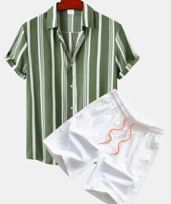 Alternative view of Stripe Print Button Up Shirt & Swim Shorts