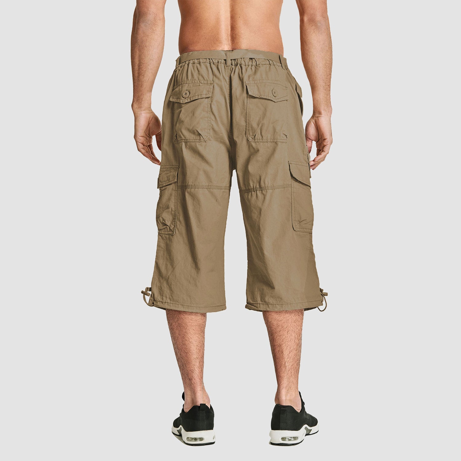 Men Summer Casual 3/4 Long Cargo Shorts Twill Cotton Elastic Waist Multiple Pockets Comfortable Capris Trousers - Image 18