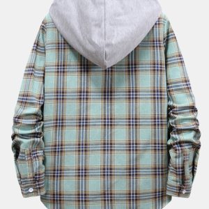 Plaid Drawstring Hooded Shirt