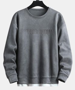 2 In 1 Faux Suede Crew Neck Sweatshirt