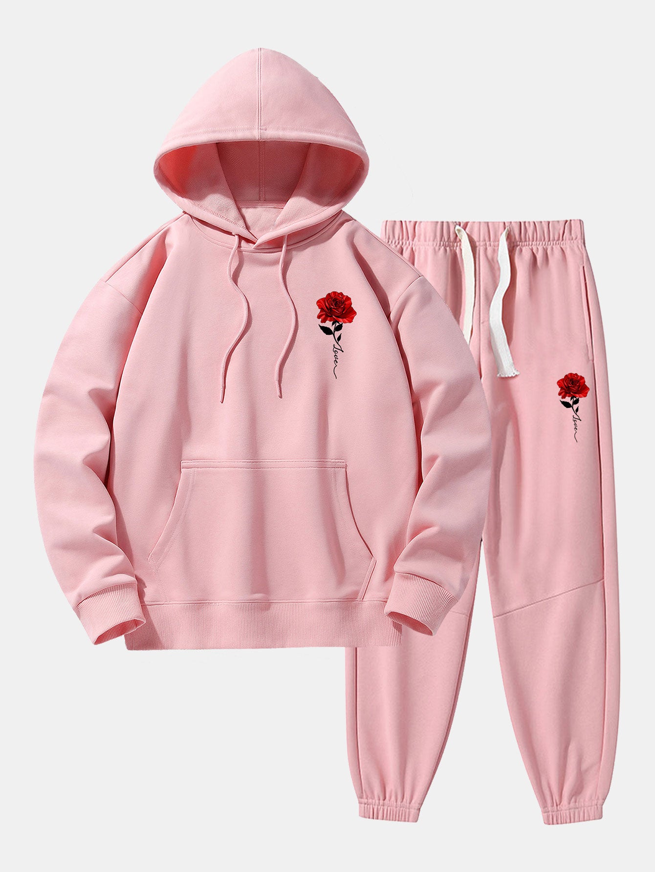 Rose Print Cotton Blend Hoodie & Jogger Pants - Image 6