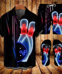 Suitmens Men's Hawaiian Bowling  Print Shirt Three-Piece Set 046