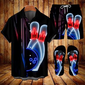 Suitmens Men's Hawaiian Bowling Print Shirt Three-Piece Set 046