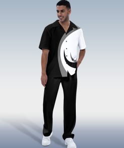 Suitmens Men's Black & White Color Block Short Sleeve Trekking Suit