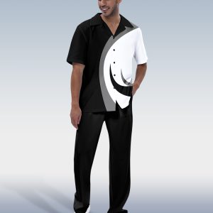 Suitmens Men's Black & White Color Block Short Sleeve Trekking Suit